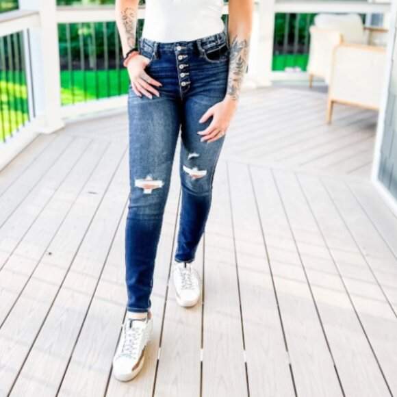 KanCan High Rise Super Skinny Dark Wash Button Fly Jeans Size 0 / 23 - Picture 1 of 8